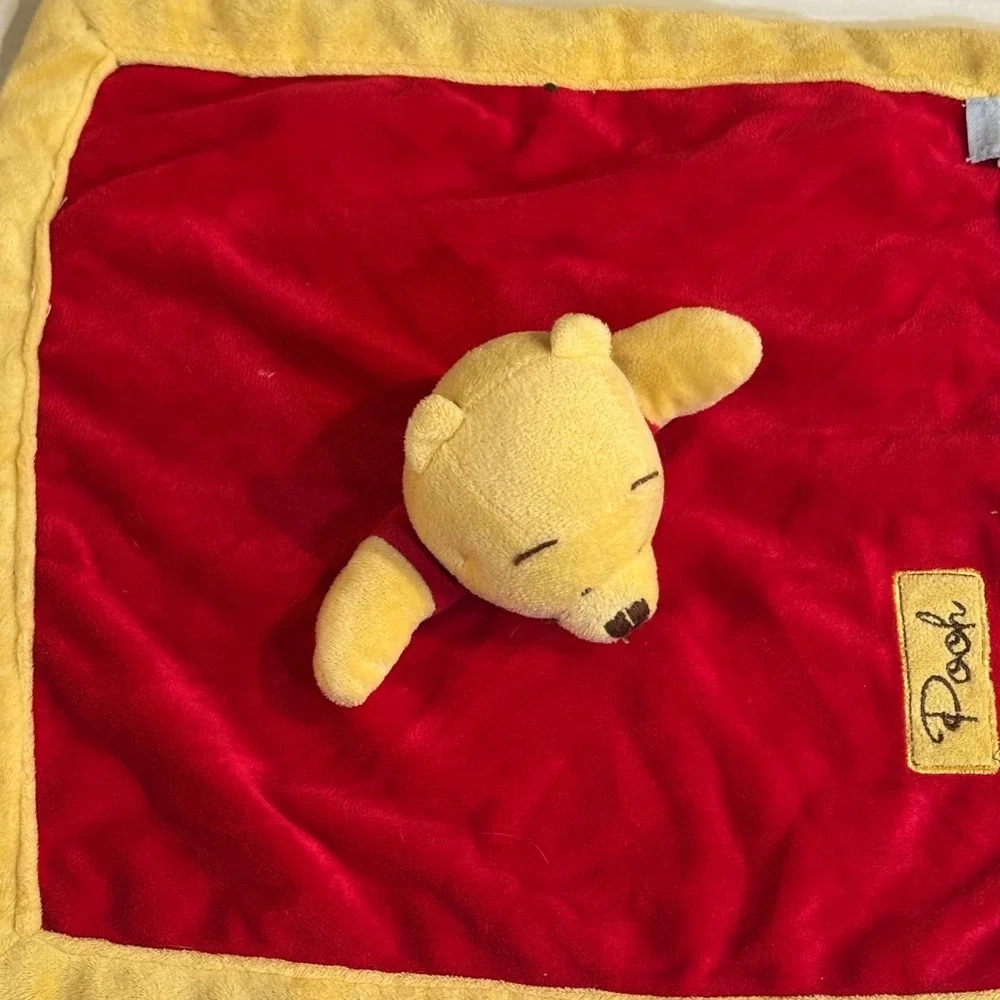 Vintage Disney Winnie the Pooh Plush Lovey Security Blanket Red Yellow Nursery